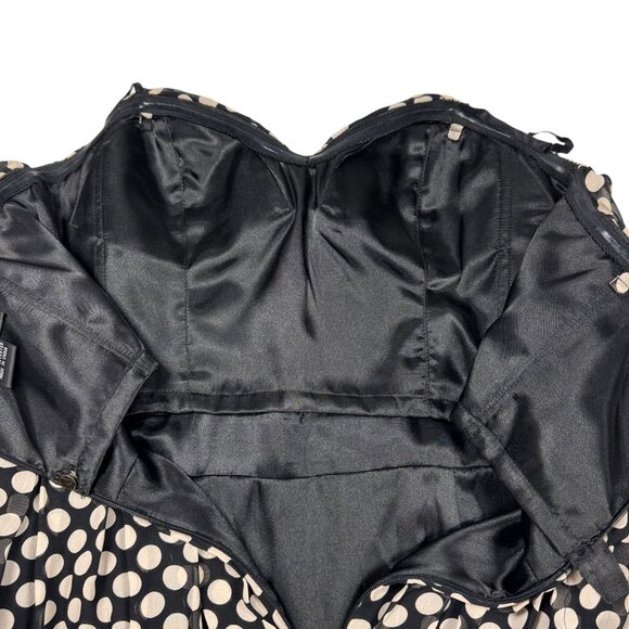 Aidan Mattox Polkadot Cocktail Dress Sz.6 Black Cream Silk Event Coquette - Picture 6 of 13